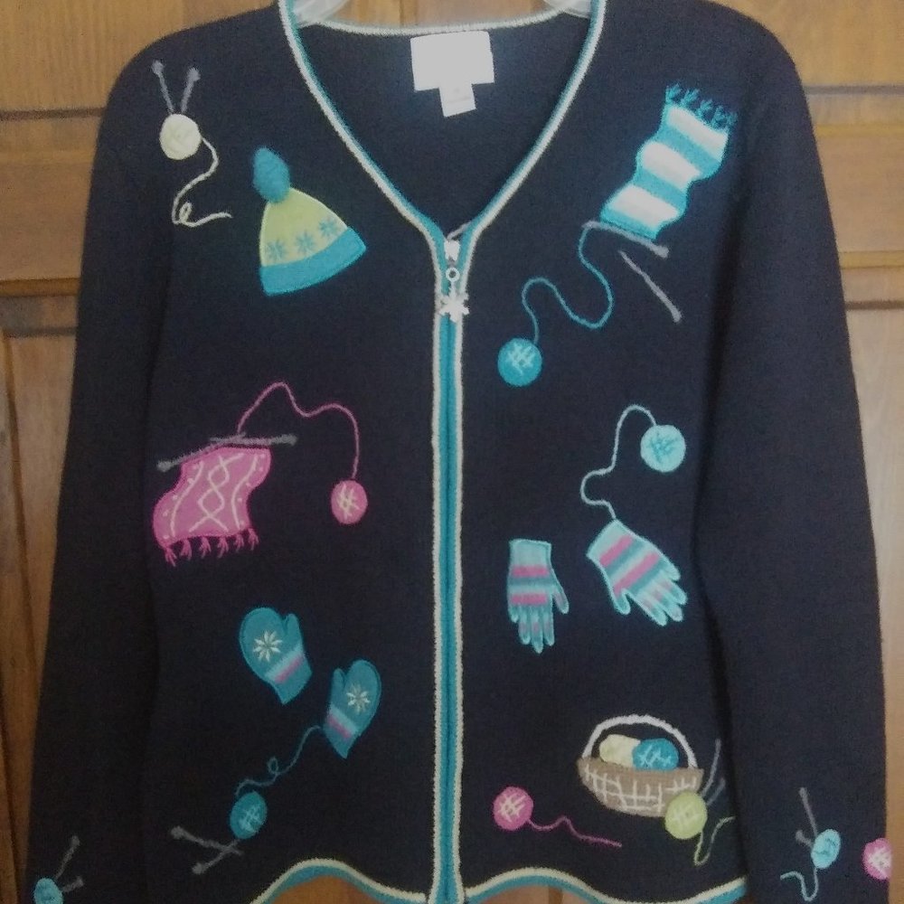 Christopher & Banks Sweater Cardigan Christmas Knitting Mittens Scarf Si…